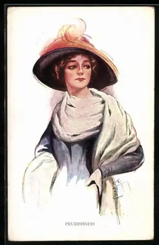Künstler-AK Court Barber: Stolze Frau mit weissem Halstuch, Prudishness