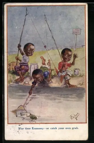 Künstler-AK T. Gilson: Kinder angeln am Ufer