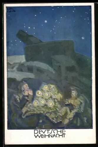 Künstler-AK Richard Klein: Deutsche Soldaten feiern Kriegsweihnacht am Geschütz