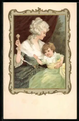 Künstler-AK Meissner & Buch (M&B) Nr.: 1066, Glückliche Zeit, Frau spielt mit einer Rassel vor dem Kind