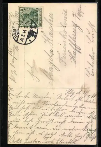 Künstler-AK Ulrich Weber: Zwei Hunde mit Schleifen blicken über eine Mauer