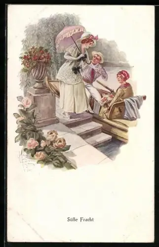 Künstler-AK H. Zahl: Herr hilft einer Dame in ein Boot