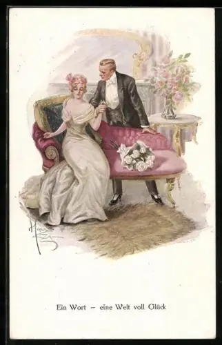 Künstler-AK H. Zahl: Liebespaar im Salon
