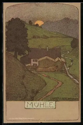 Künstler-AK Ernst Liebermann: Blick auf die Mühle