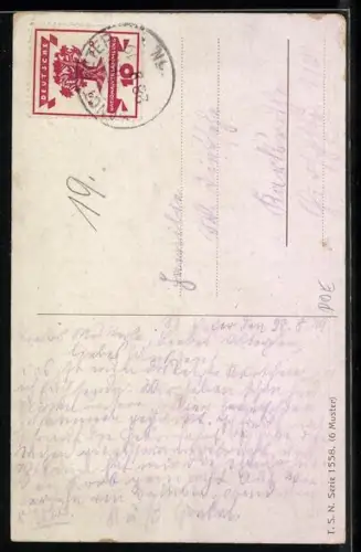 Künstler-AK P. O. Engelhard (P.O.E.): Kinder in Trachten mit Blumentöpfen