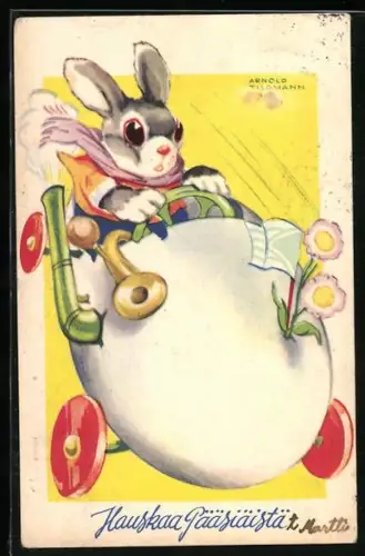 Künstler-AK Arnold Tilgmann: Osterhase fährt in einem Eier-Auto