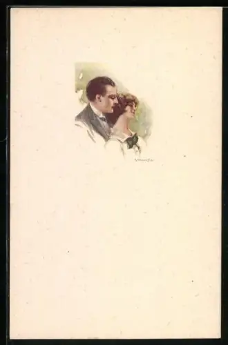 Künstler-AK C. Monestier: Junges Liebespaar beim Kuscheln