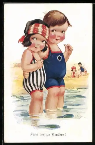 Künstler-AK Arthur Butcher: Zwei herzige Krabben!, Kleines Paar im Wasser