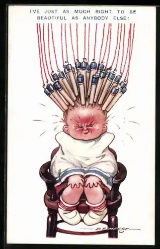 Künstler-AK Douglas Tempest: Kleines Mädchen beim Friseur