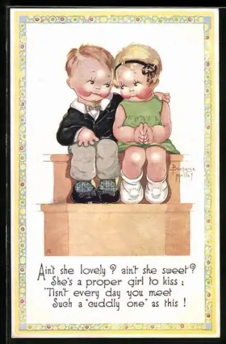 Künstler-AK Beatrice Mallet: Zwei Kinder sitzen auf einer Treppe