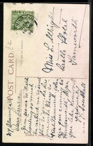 Künstler-AK Donald McGill: Mann wirft einen Brief in den Briefkasten