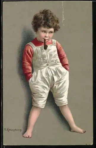 AK Frechdachs, Junge in Kniehose mit Pfeife