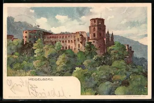 Künstler-AK K. Mutter: Heidelberg, Schlossruine im Wald