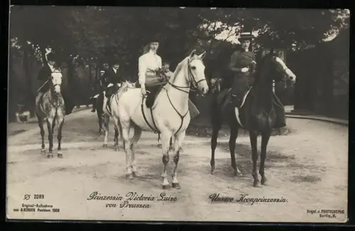 AK Victoria Louise Herzogin von Braunschweig und die Kronprinzessin zu Pferde