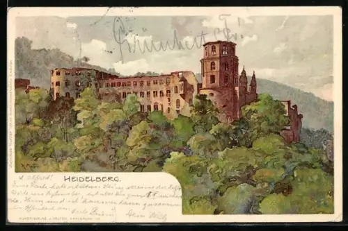 Künstler-AK K. Mutter: Heidelberg, Schlossruine im Wald