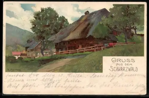 Künstler-AK Karl Mutter: Partie an einem Schwarzwaldhaus