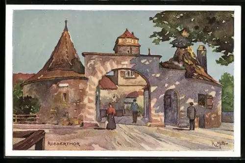 Künstler-AK Karl Mutter: Rothenburg / Tauber, Partie am Roedertor