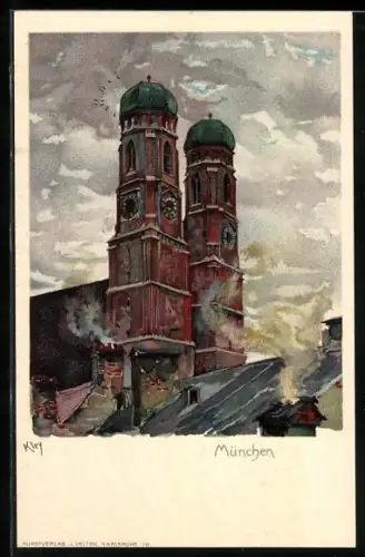 Künstler-AK Heinrich Kley: München, Doppelturm der Frauenkirche