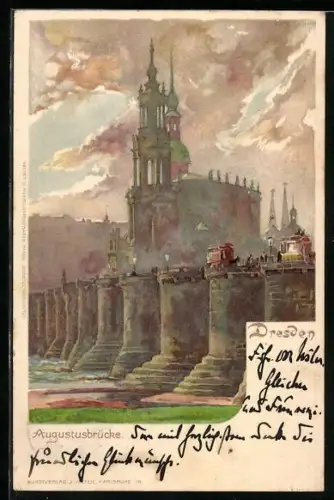 Künstler-AK Heinrich Kley: Dresden, Blick zur Augustusbrücke