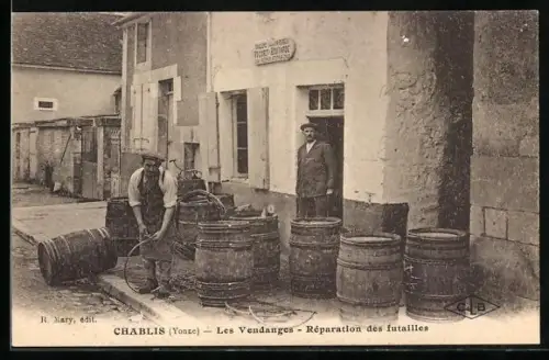 AK Chablis /Yonne, Les Vendanges, Réparation des futailles, Wein