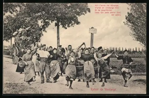 AK Retour de Vendange, Winzer kehren fröhlich von der Arbeit heim