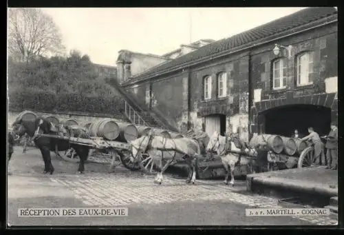 AK Cognac, J. & F. Martell, Réception des Eaux-de-Vie, Pferdegespanne, Destillerie