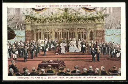 Künstler-AK Amsterdam, Inhuldiging van H. M. de Koningin Wilhelmina von den Niederlanden 1898