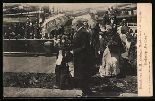 AK Bezoek van H. M. Koningin Moeder von den Niederlanden aan het Hospitaal Kerkschip De Hoop