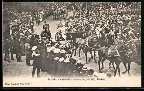 AK Delfzijl, Intocht, Koninklijk bezoek 1903, Königin von den Niederlanden im Pferdewagen