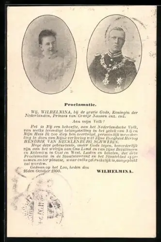 AK Koningin der Nederlanden Prinses van Oranje Nassau enz. enz.