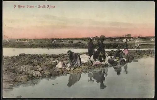 AK South Africa, A River Scene, Waschfrau