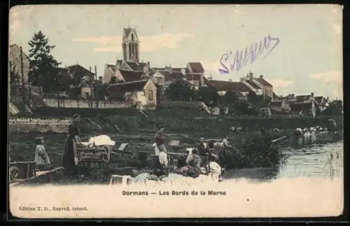 AK Dormans, Les Bords de la Marne, Waschfrau