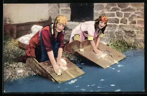 AK Ticino, Waschfrauen mit Waschbrettern