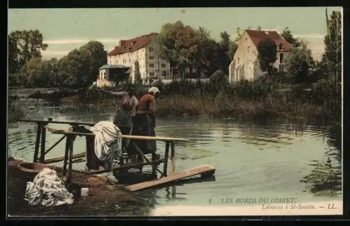 AK Les Bords du Loiret, Laveuses à St-Santin, Waschfrau