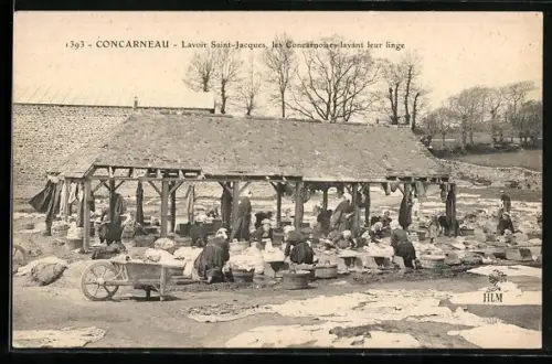 AK Concarneau, Lavoir Saint-Jacques, les Concarnoises lavant leur linge, Waschfrau