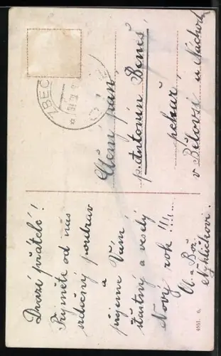 AK Kind auf einem Schlitten mit Hufeisen und Mistelzweig