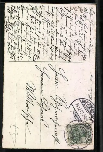 Künstler-AK Zwei kleine Kinder mit Tannenbaum und Schlitten