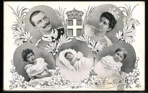 AK Famiglia Reale Italiana, Portraits, Wappen