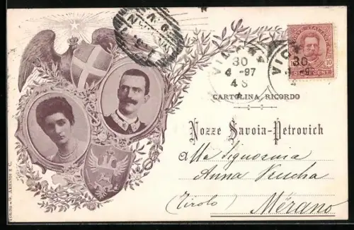 AK Nozze Savoia-Petrovich, Portraits, Wappen, Adler