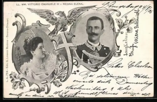 AK Vittorio Emanuele III. e Regina Elena, Portraits, Adler