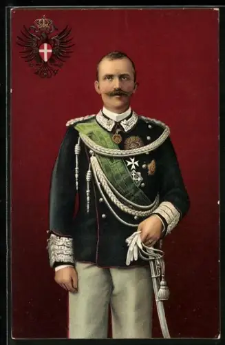 AK König von Italien, Uniform-Portrait, Wappen