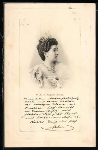 AK Königin Elena von Italien, Seitenportrait mit Krone