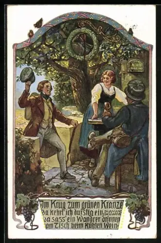 AK Wirtshaus Krug zum grünen Kranz mit Gästen
