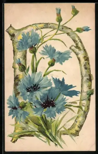 AK Blaue Kornblumen zieren den Buchstaben D