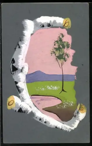 AK Buchstabe C als Birkenast mit Ausblick auf eine Landschaft