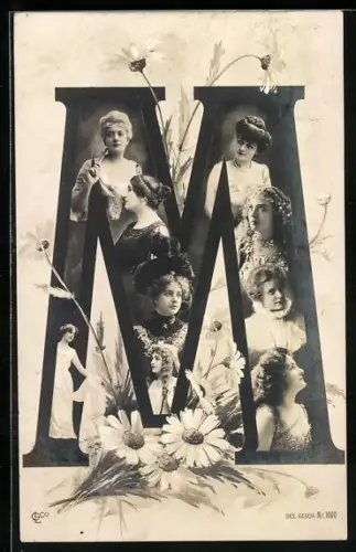 AK Frauen im Buchtaben M, Fotomontage