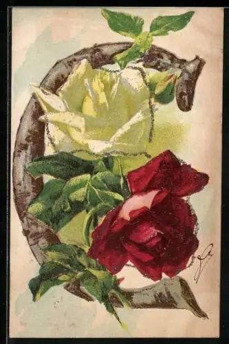 AK Buchstabe C als Geäst mit Rosenblüte