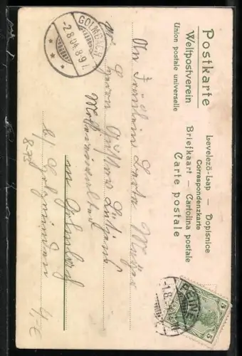 AK Frau mit grossen Hut auf einer Champagnerflasche, Wein