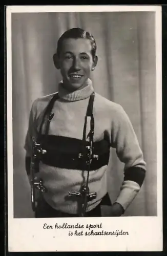 AK Holländischer Schlittschuhläufer im Porträt