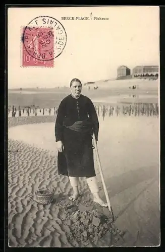 AK Berck-Plage, Fischerin am Strand